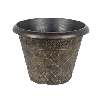 Outdoor Diamond Banded Plastic Planter Gold 14.75 Inches