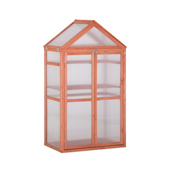 32" x 19" x 54" Wooden Cold Frame Greenhouse PC Board Orange