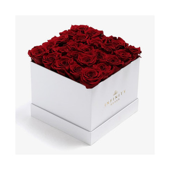 Square Box of 25 Red Real Roses Preserved to Last Over a Year