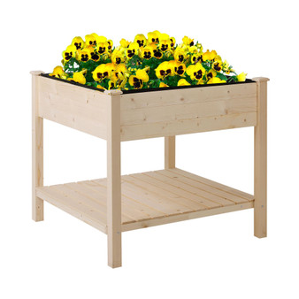 Raised Garden Bed with Storage Shelf, Elevated Wooden Planter Stand