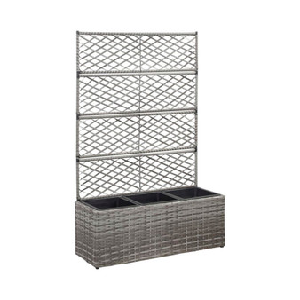 Trellis Raised Bed with 3 Pots 32.7"x11.8"x51.2" Poly Rattan Gray