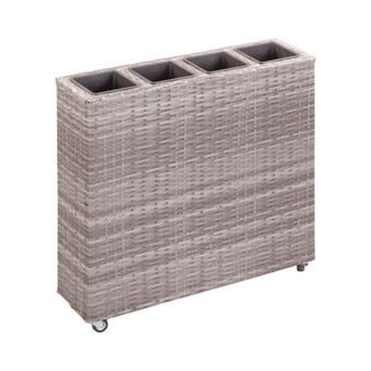 Garden Raised Bed with 4 Pots 31.5"x8.7"x31.1" Poly Rattan Gray