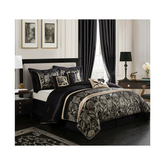 Mollybee 7-Piece Comforter Set, Black, Queen