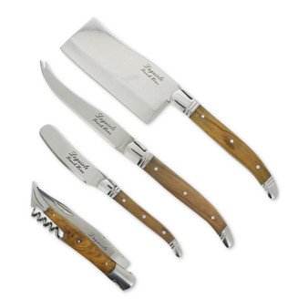 4-Pc. Laguiole Connoisseur Olive Wood Cheese and Wine Set