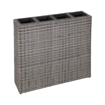 Garden Raised Bed with 4 Pots Poly Rattan Gray