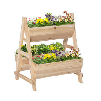 Raised Garden Bed A-shaped Wooden Planter Box with Nonwoven Fabric