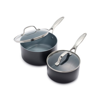 Valencia Pro Hard Anodized Healthy Ceramic Nonstick 2-Quart and 3-Quart Saucepan Pot Set with Lids