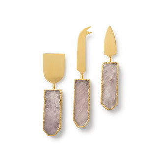 Brittany Rose Quartz Cheese Knives, Set of 3