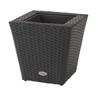 78379 Vista Square Resin Wicker Planter Black 22-Inch