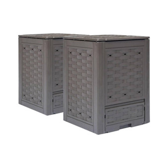Garden Composters 2 pcs Brown 23.6"x23.6"x32.7" 158.5 gal Plastic Rattan