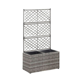 Trellis Raised Bed with 2 Pots 22.8" x 11.8" x 42.1" Poly Rattan Gray