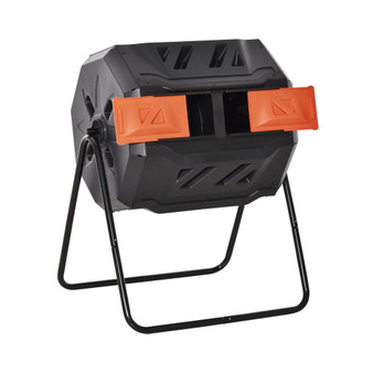 Tumbling Compost Bin Outdoor 360° Dual Chamber Rotating Composter 43 Gallon, Orange