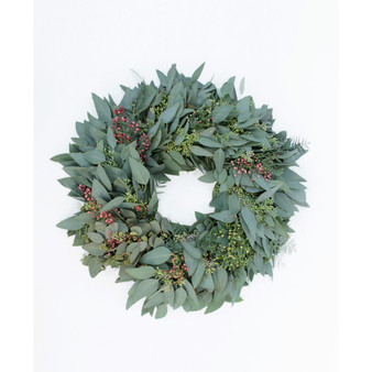 Fresh Seeded Eucalyptus and Pepperberry Wreath, 20"