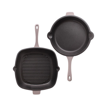 Neo Enameled Cast Iron 2 Piece Fry and Grill Pan Set