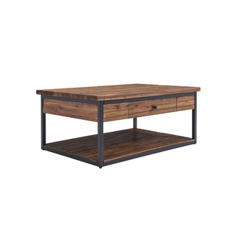 Claremont Rustic Wood Coffee Table with Drawer and Low Shelf