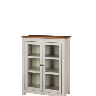 Savannah Pie Safe Cabinet, Ivory with Natural Wood Top