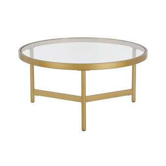 Yara 32" Wide Metal Round Coffee Table with Glass Top