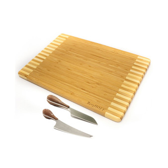 Bamboo 3 Piece Rectangular Two-Toned Board and Aaron Probyn Cheese Knives Set