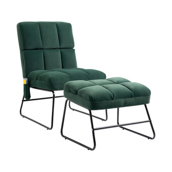 Accent Chair with Ottoman, Velvet Club Chair with Vibration Massage, Remote Control and Metal Legs for Living Room, Bedroom, and Home Office, Green