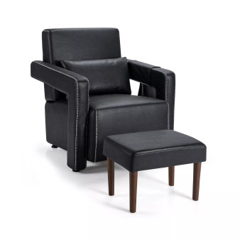 Modern Berber Fleece Single Sofa Chair Ottoman & Waist Pillow
