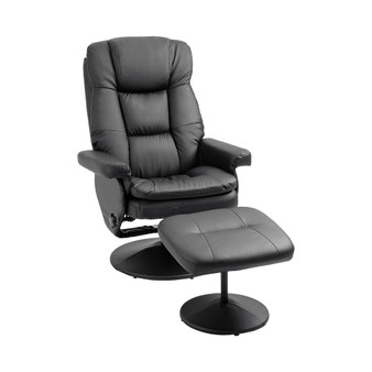 Recliner and Ottoman with Wrapped Base, Swivel PU Leather Reclining Chair with Footrest for Living Room, Bedroom and Office, Black