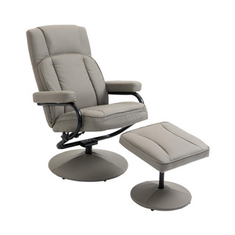 Swivel Recliner, Manual PU Leather Armchair with Ottoman Footrest for Living Room, Office, Bedroom, Grey