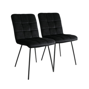 2 Piece Velvet Tufted Accent Chairs in Black with Black Metal Legs