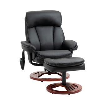 Recliner Chair with Ottoman, Electric Faux Leather Recliner with 10 Vibration Points and 5 Massage Mode, Swivel Reclining Chair with Wood Base, Remote Control and Side Pocket, Black