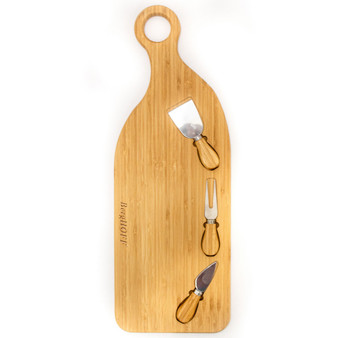 Bamboo 4 Piece Paddle Cheese Board Set with 3 Tools