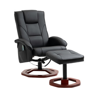 Massage Recliner Chair with Ottoman, Electric Faux Leather Recliner with 10 Vibration Points and 5 Massage Mode, Swivel Reclining Chair with Remote Control, Wood Base and Side Pocket, Black
