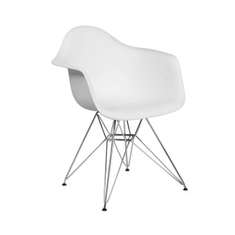 Plastic Accent Dining Chair With Arms And Chrome Base