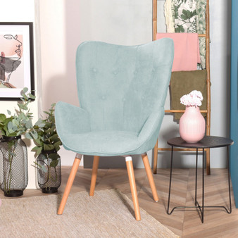 Modern Wingback Accent Armchair Living Room Tufted Fabric Upholstered, MINT GREEN