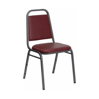 Trapezoidal Back Stacking Banquet Chair with Burgundy Vinyl and 1.5'' Thick Seat - Silver Vein Frame