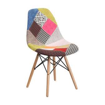 Modern Upholstered Elon Series Milan Patchwork Fabric Chair with Wooden Legs - Multi-Color