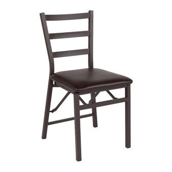 HERCULES Series Brown Folding Ladder Back Metal Chair with Brown Vinyl Seat