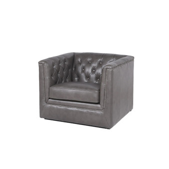 Helaire Tufted Leather Armchair  in Charcoal Gray