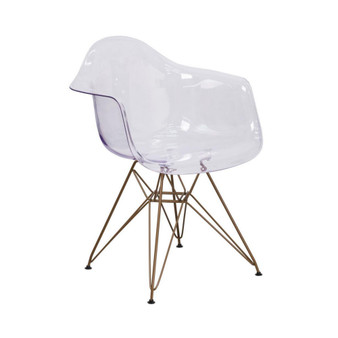 Transparent Side Chair With Arms And Gold Base