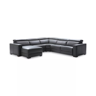 Nevio 124" 5-pc Leather Sectional Sofa with Chaise, 1 Power Recliner and Articulating Headrests, Created for Macy's