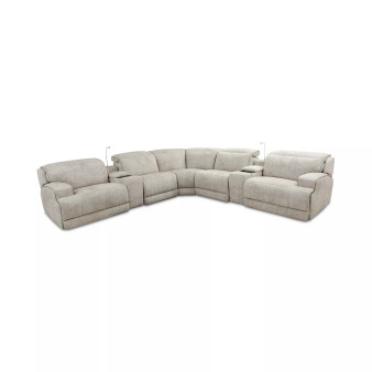 Sebaston 7-Pc. Fabric Sectional with 3 Power Motion Recliners and 2 USB Consoles, Created for Macy's