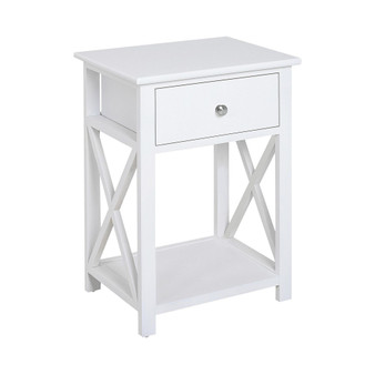 22" Traditional Wood Accent End Table With Storage Drawer, Flat White