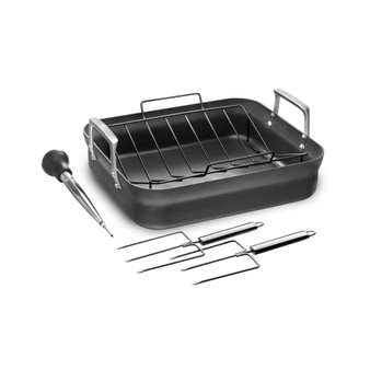 Zwilling Motion Aluminum Hard Anodized Nonstick 16" x 14" Roaster Pan with Rack & Tools