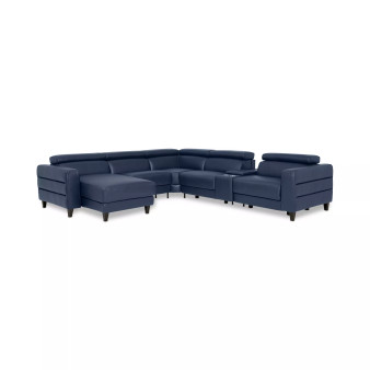 Silvanah 6-Pc. Leather Sectional with Storage Chaise and 2 Power Recliners and Console, Created for Macy's
