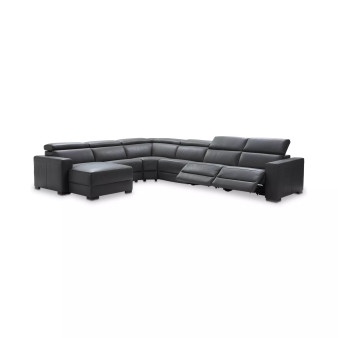 Nevio 6-pc Leather Sectional Sofa with Chaise, 2 Power Recliners and Articulating Headrests