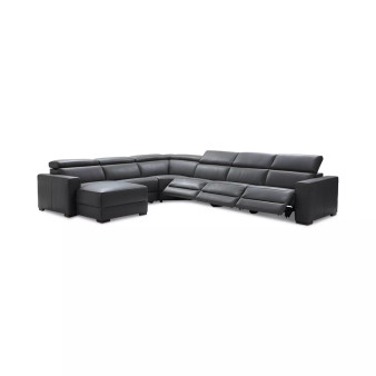 Nevio 6-pc Leather Sectional Sofa with Chaise, 3 Power Recliners and Articulating Headrests
