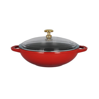 French Enameled Cast Iron 7" Wok with Glass Lid