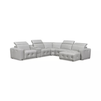 CLOSEOUT! Haigan 6-Pc. Leather Chaise Sectional Sofa with 2 Power Recliners