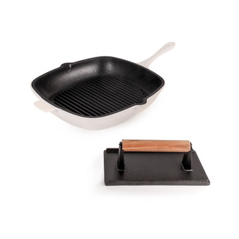 Neo Enameled Cast Iron 2 Piece Grill Pan and Steak Press Set