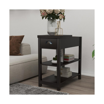 Narrow Sided Table with Drawers and Bottom Partition in Flip Over Design - Brown (Package Contains Two Products)