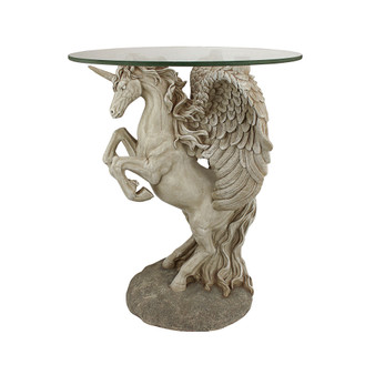 Mystical Winged Unicorn Sculptural Glass-Topped Table