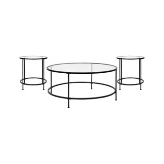 Newbury Round Glass Coffee Table Set - 3 Piece Glass Table Set With Metal And Vertical Legs